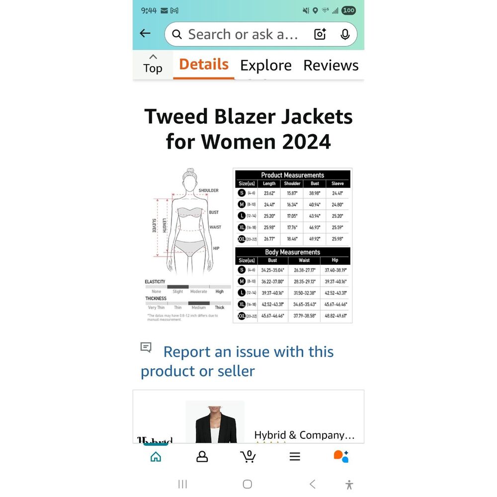 Women's Long Sleeve Tweed Blazer Jackets, Size: S - Picture 2 of 3